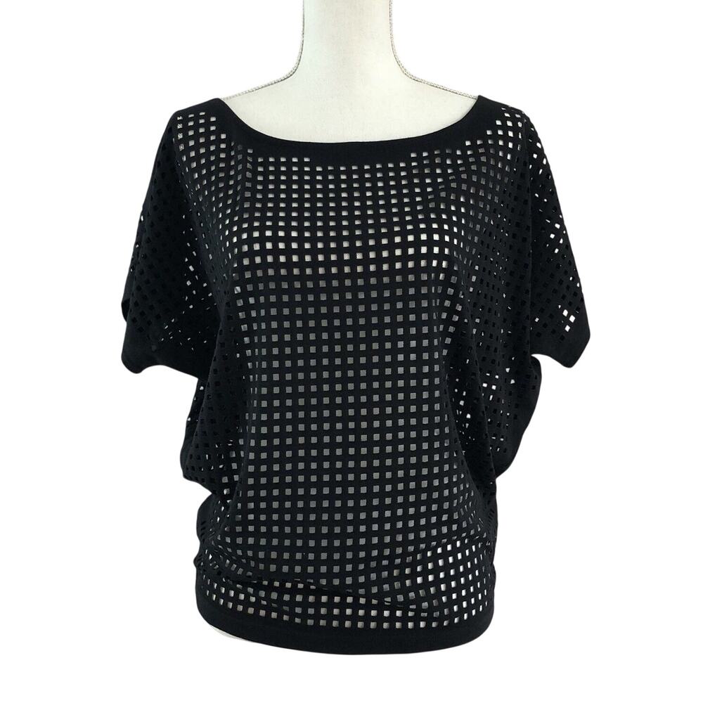 BB Dakota Black Geometric Laser Cut Oversized Blouse Short Sleeve Top Small